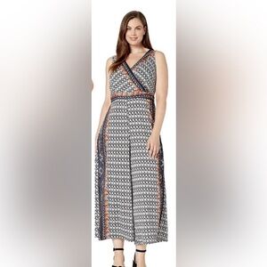 Gabby Skye Geometric Aztec Wester Print Pattern Surplus Sleeveless Jumpsuit Plus